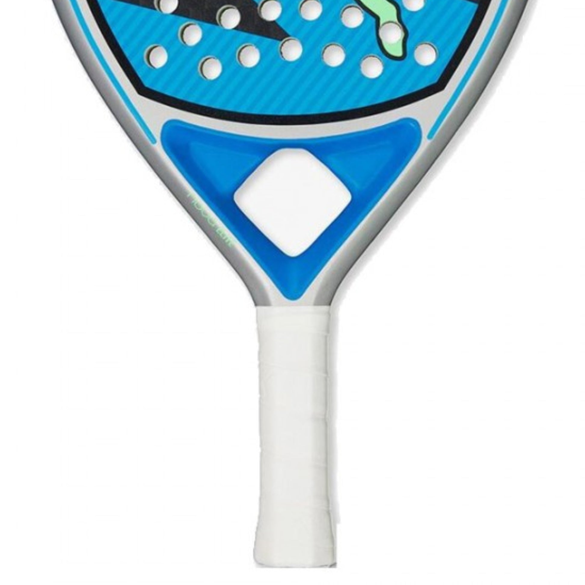 Black, green and blue Puma padel racket with wording on the side Nova Elite