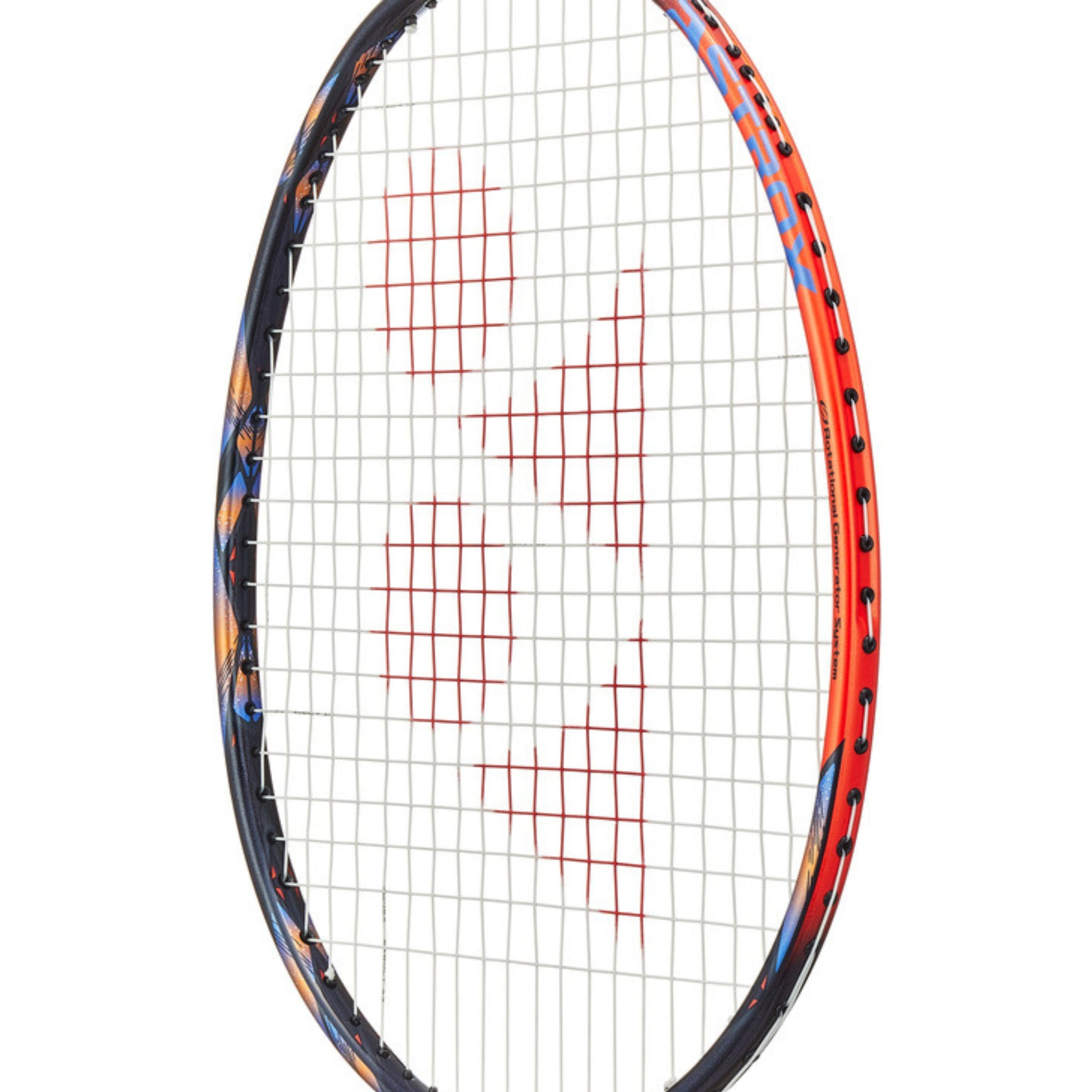 Orange Yonex badminton racket on a white background
