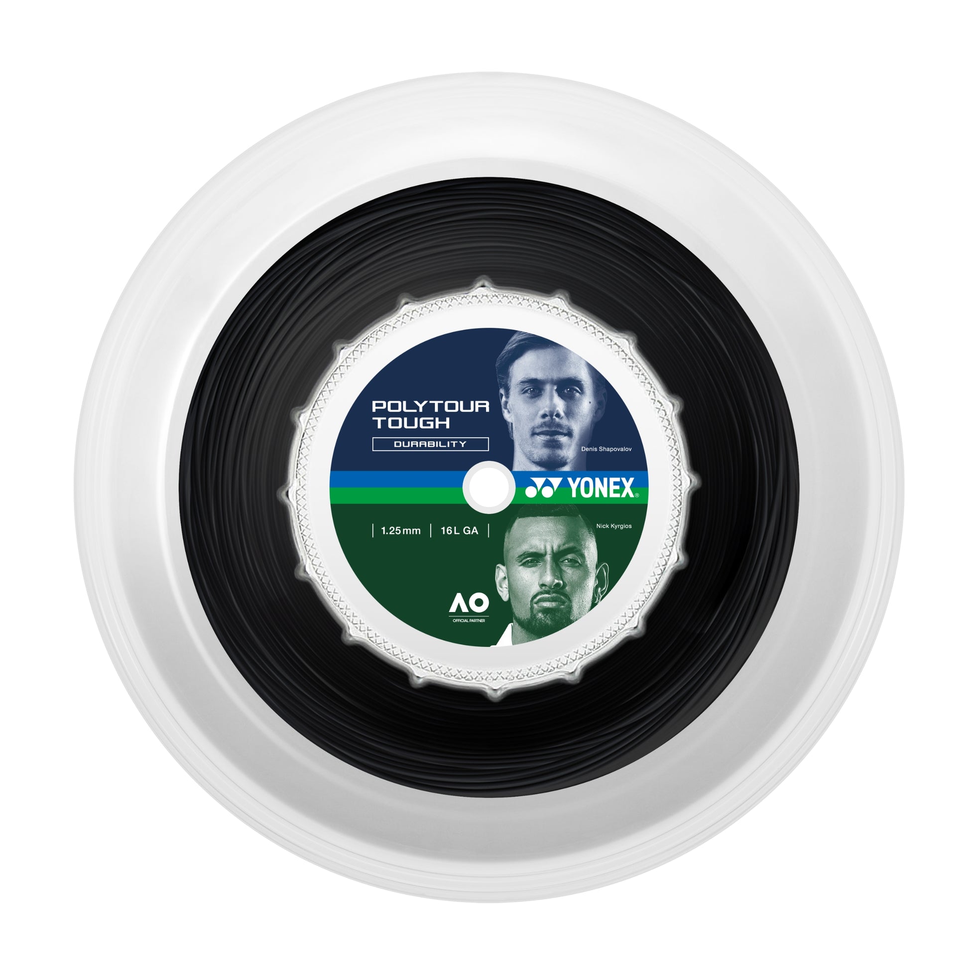 Yonex tennis string reel with branding on a white background