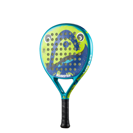 Colorful padel racket with a unique design on a white background