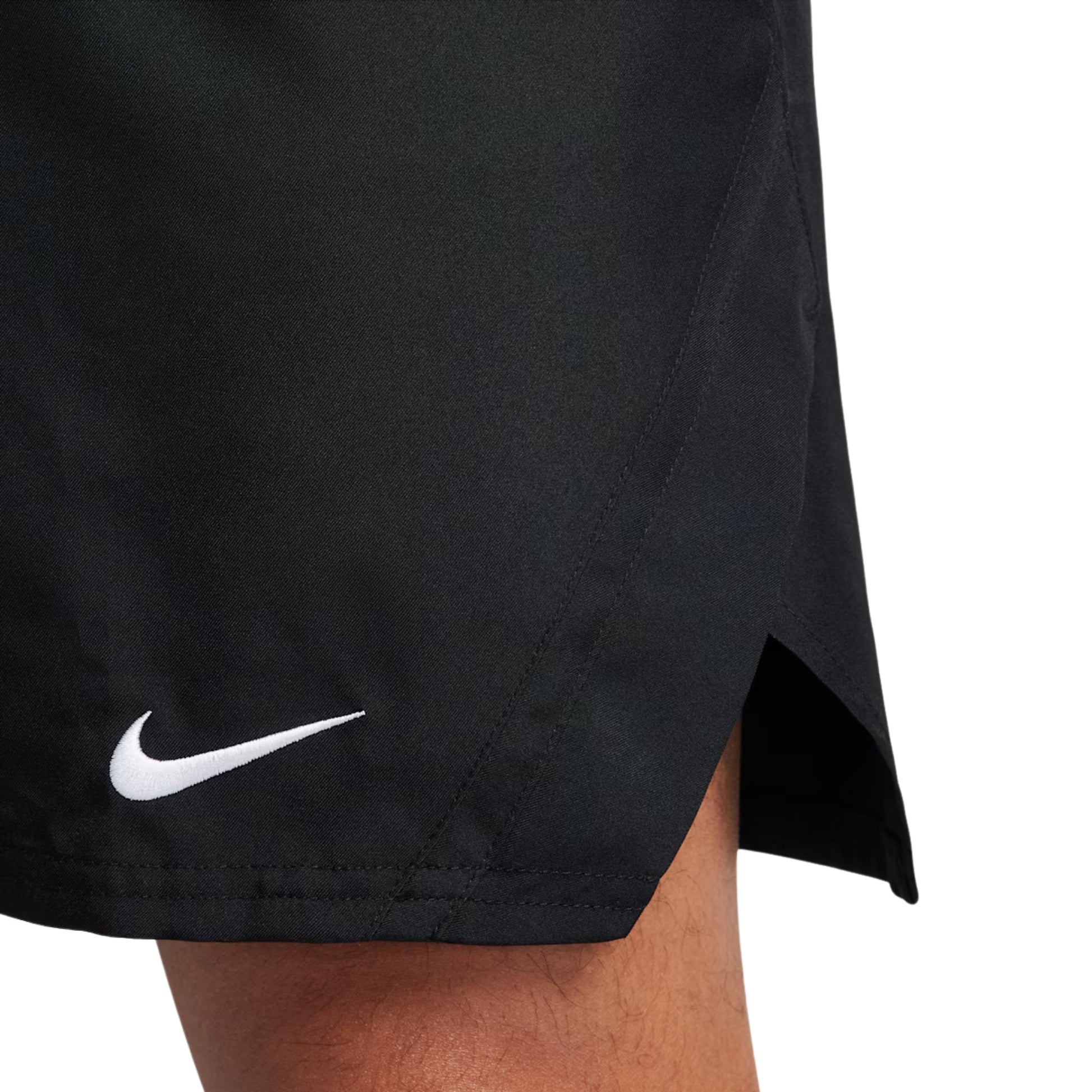 Black shorts with a Nike logo on a white background