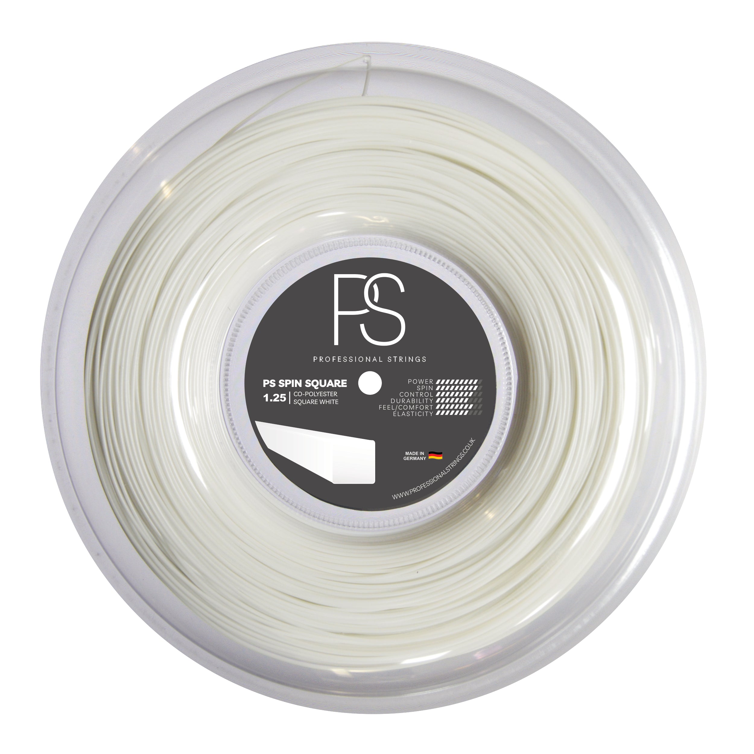 PRO STRING SPIN SQUARE WHITE 1.25MM REEL β Baseline Racquets