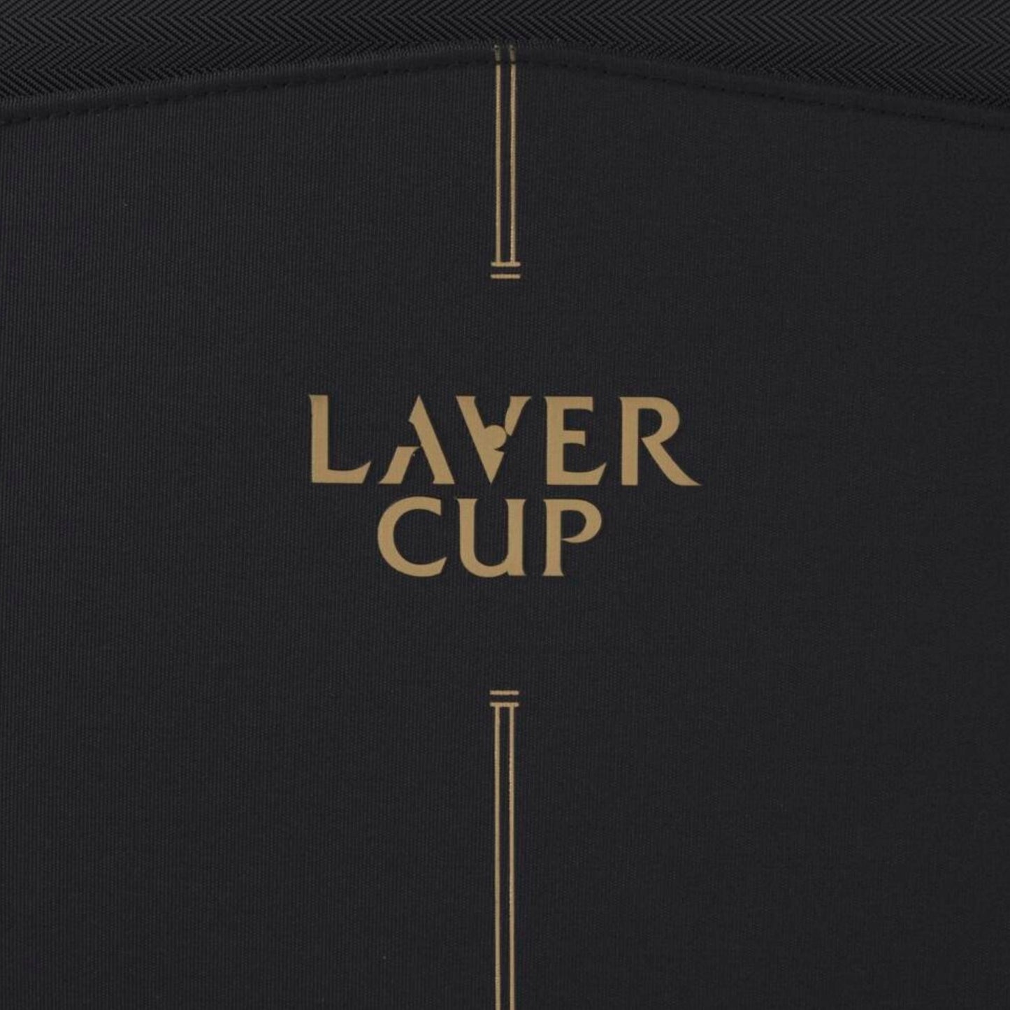 Black tennis bag with 'Laver Cup' text in gold