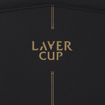 Black tennis bag with 'Laver Cup' text in gold