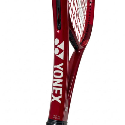 Close-up of a Red Yonex vcore Ace red racket on a white background