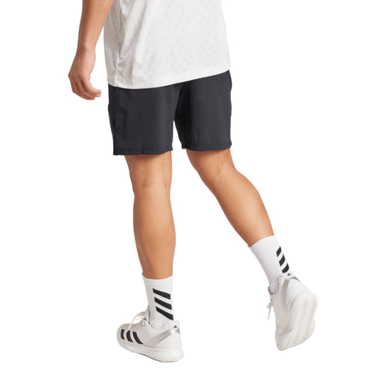 Back of black adidas shorts
