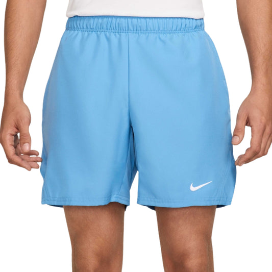 Blue shorts with a Nike logo on a white background