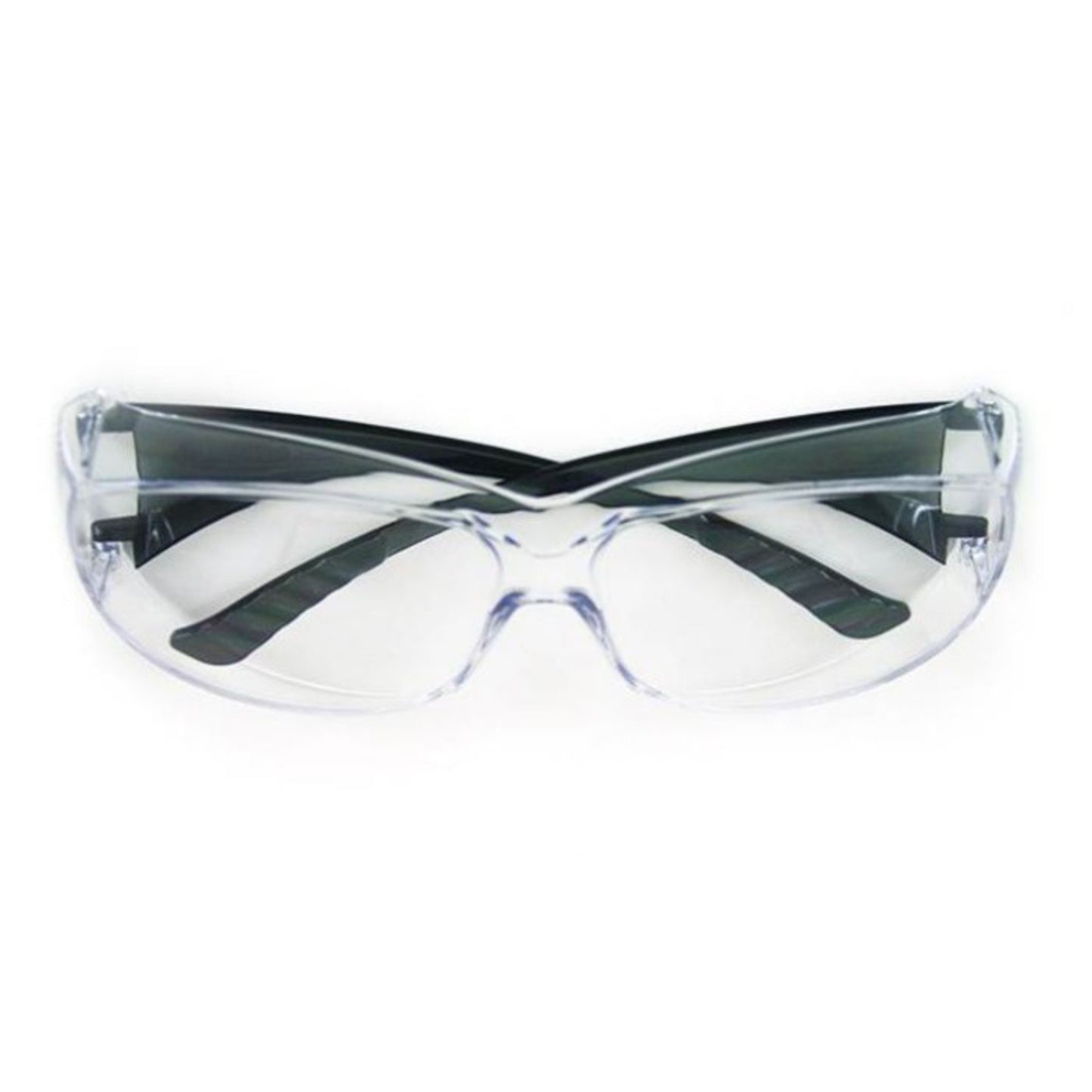 Clear safety goggles on a white background