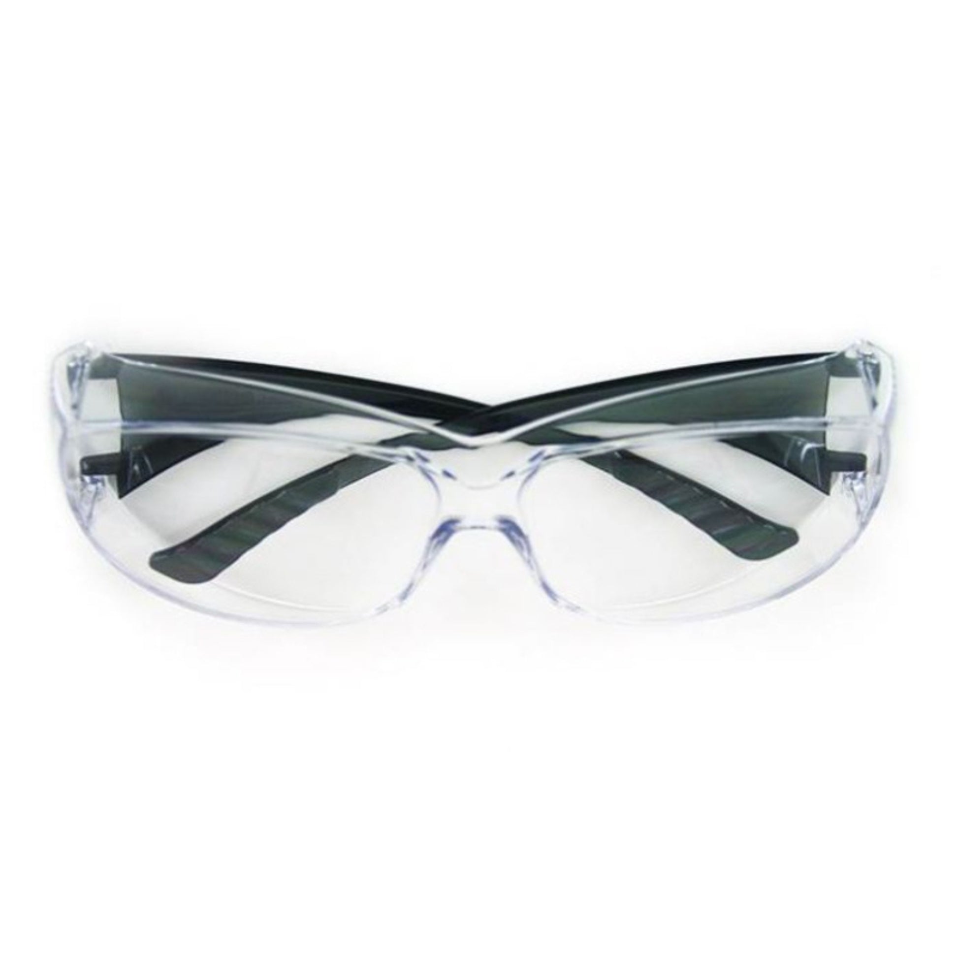 Clear safety goggles on a white background