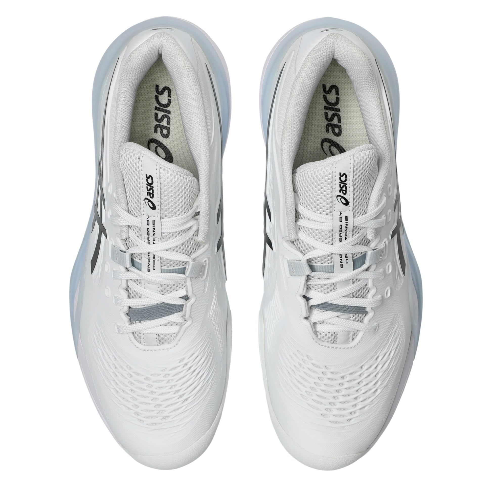 White tennis shoes with gray accents on a white background