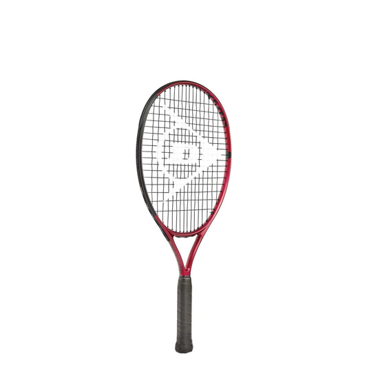Red and black Dunlop tennis racket on a white background