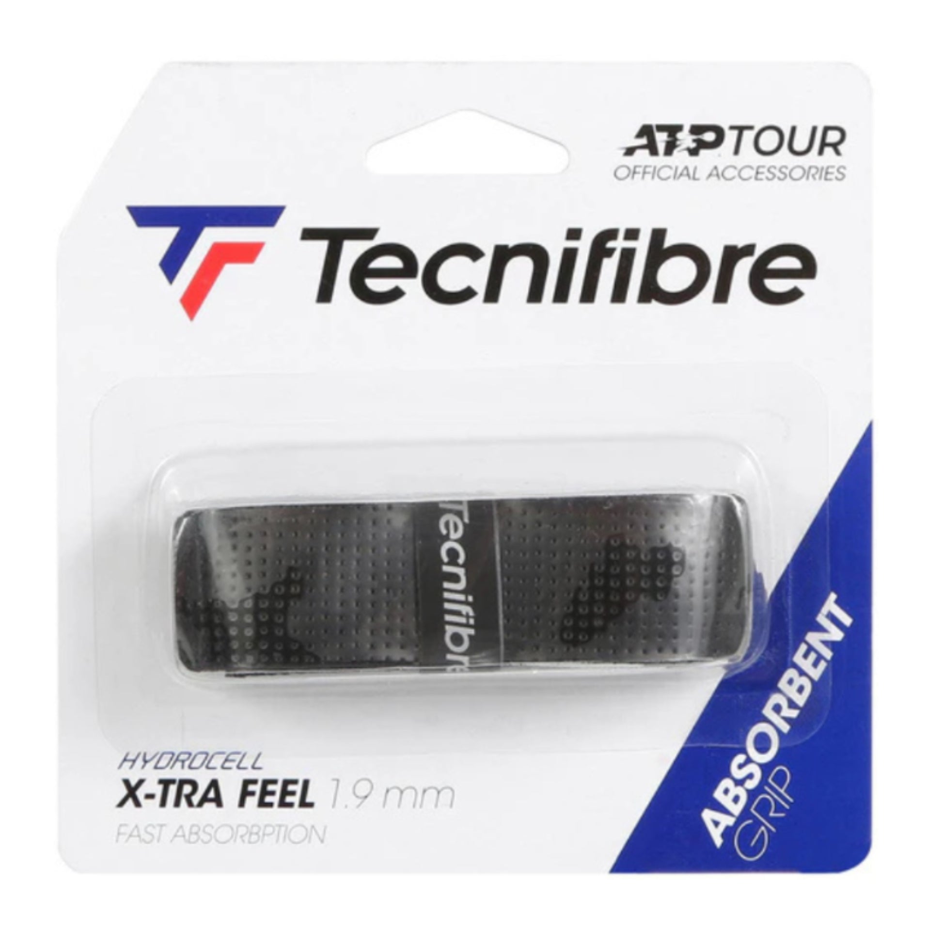 Tecnifibre tennis grip packaging with brand logo on a white background