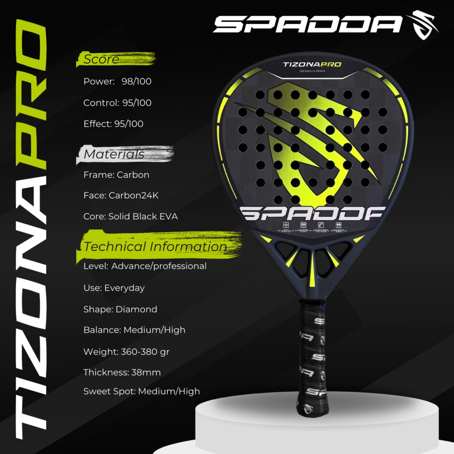 SPADDA PADEL TIZONA PRO 24K 360G