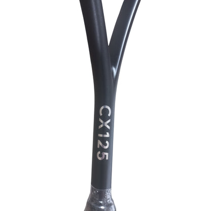 Black Dunlop squash racket frame with 'CX125' branding on a white background