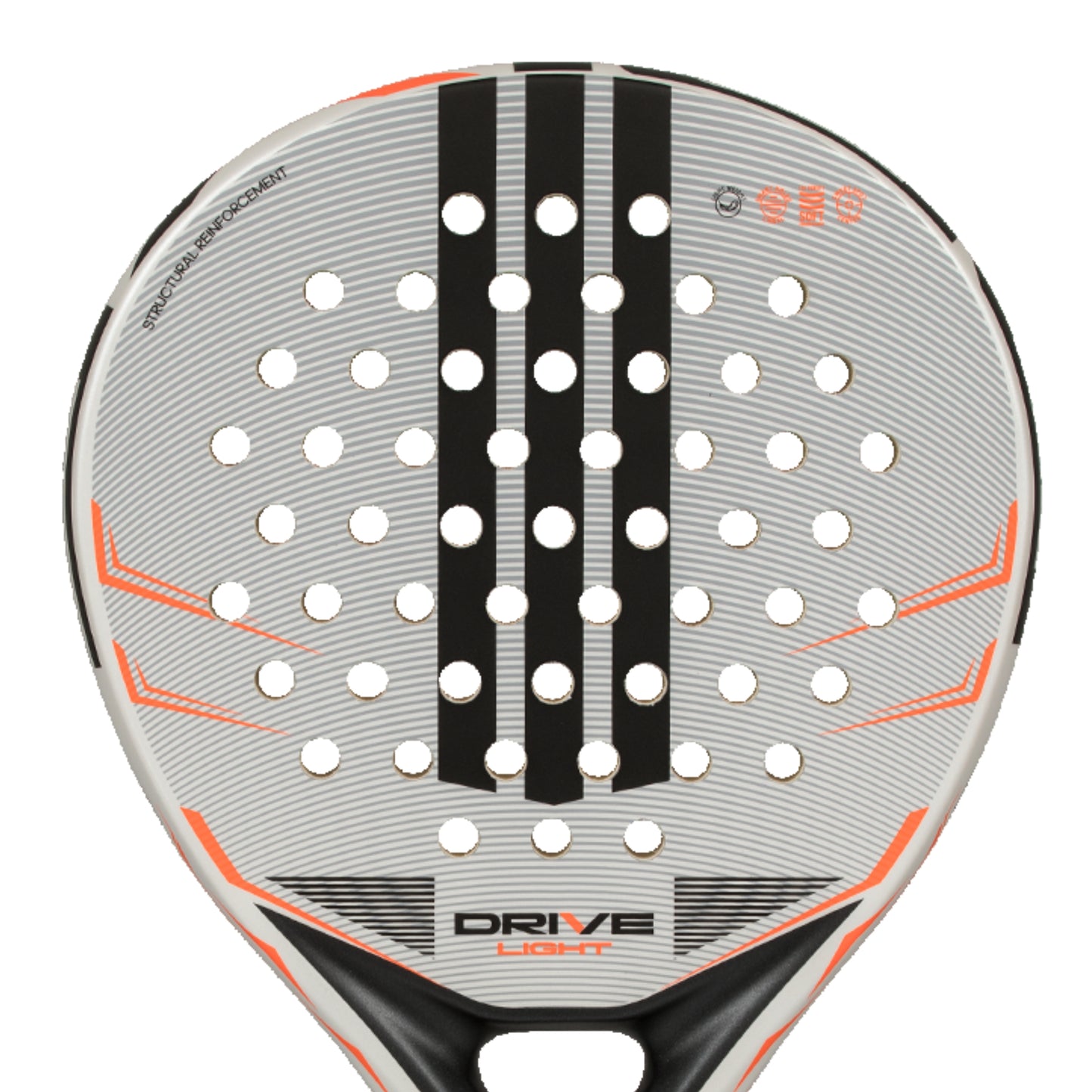 Padel racket with perforated design and visible branding on a white background