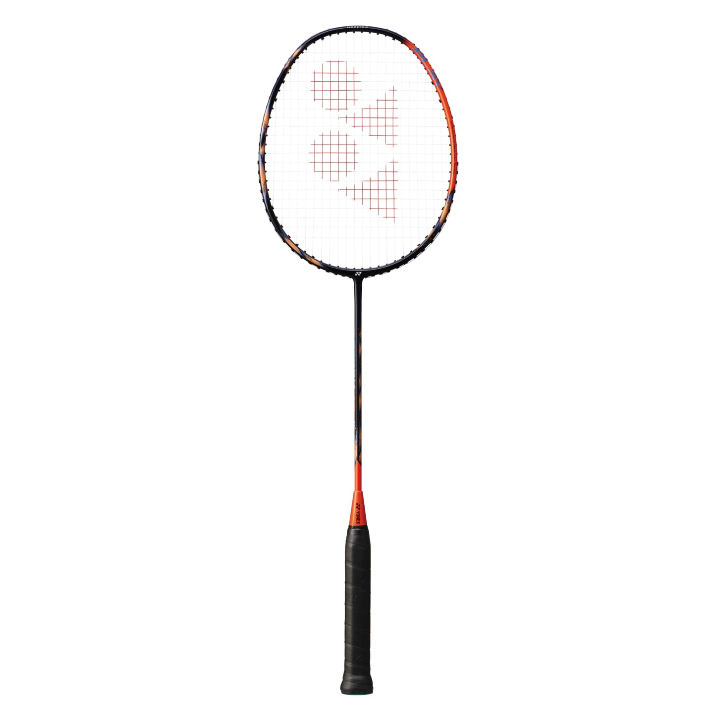Orange Yonex badminton racket on a white background