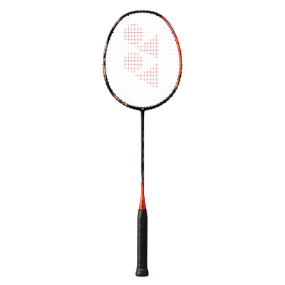 Orange Yonex badminton racket on a white background