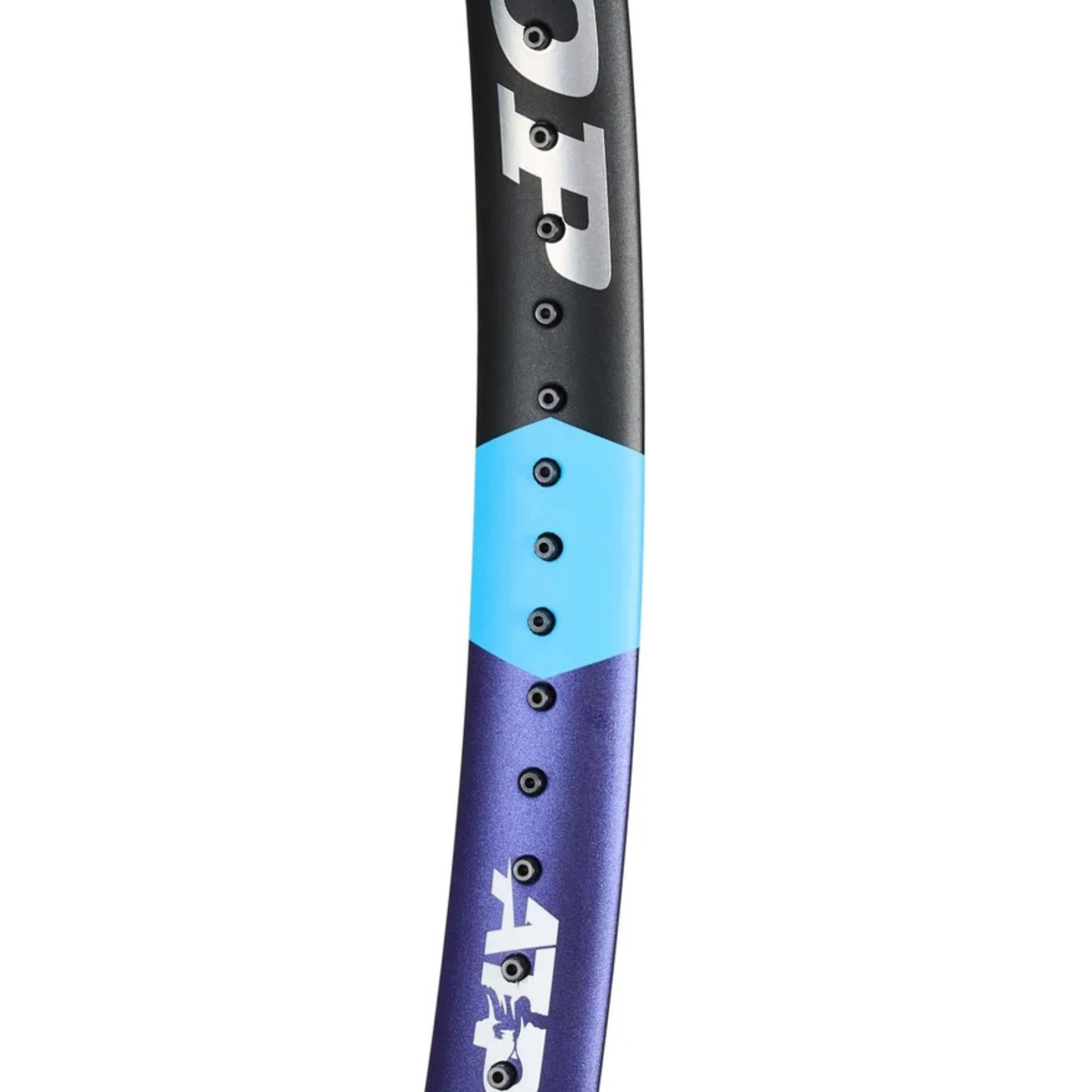 Dunlop racket frame with blue and purple design on a white background