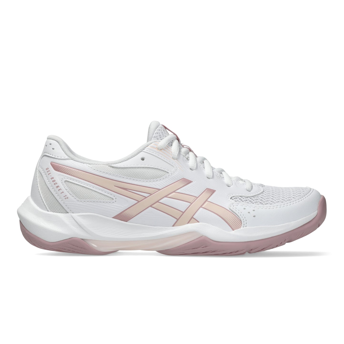 White and pink squash shoe on a white background