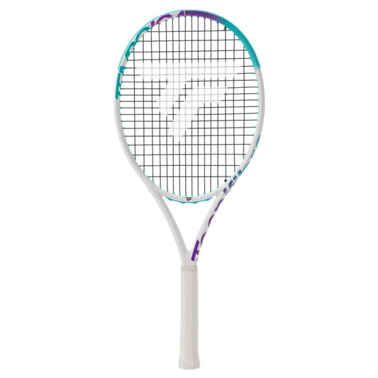 Tecnifibre Tennis racket with a white handle and colorful frame on a white background