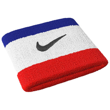 Red, white, and blue wristbands with Nike logo on a white background