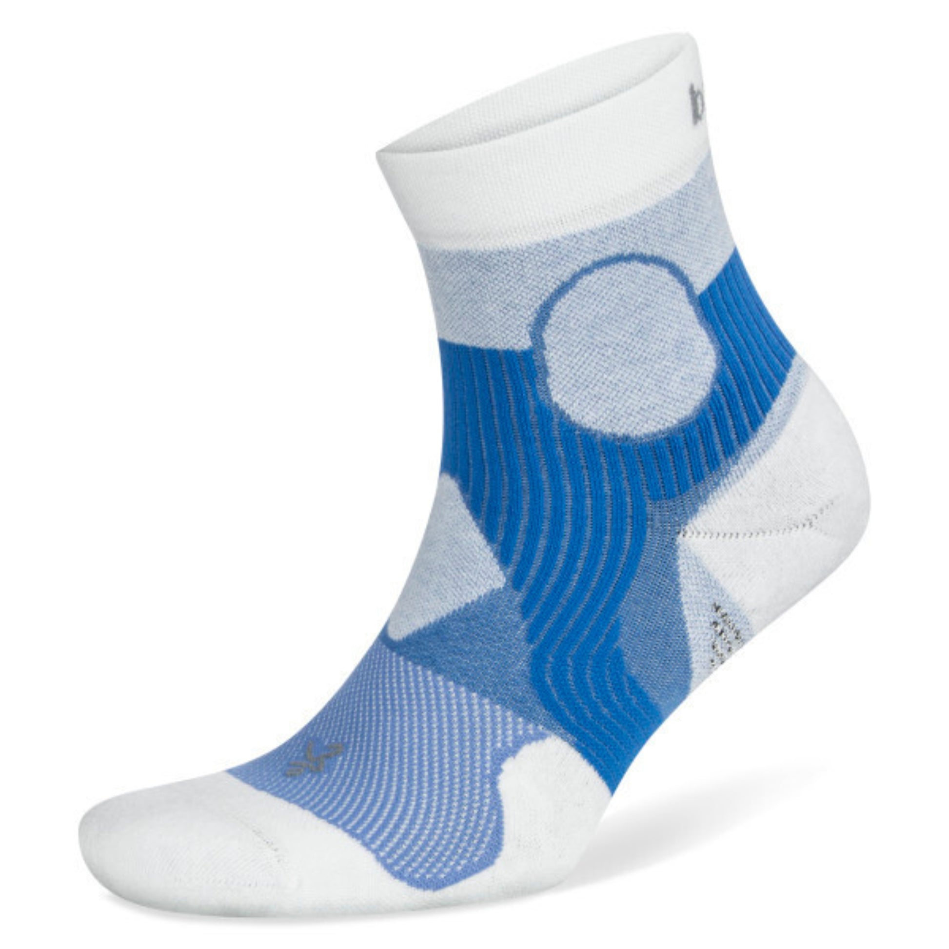 White and blue athletic sock on a white background