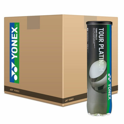 Yonex Tour Platinum tennis ball can with cardboard box on a white background