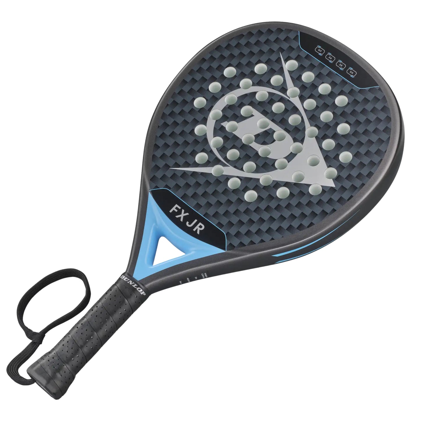 Dunlop padel racket with 'FX JR' branding on a white background