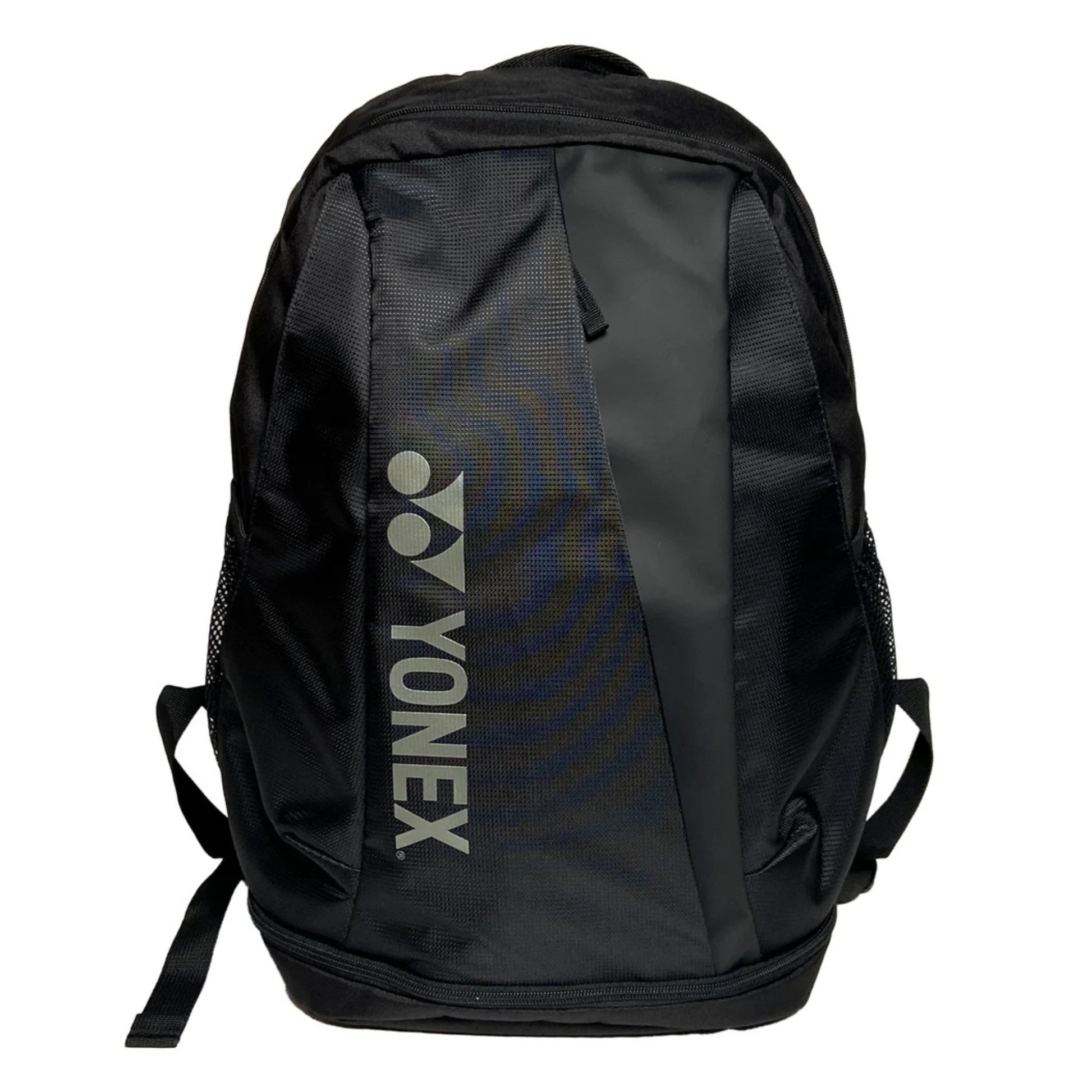 Black backpack with Yonex logo on a white background