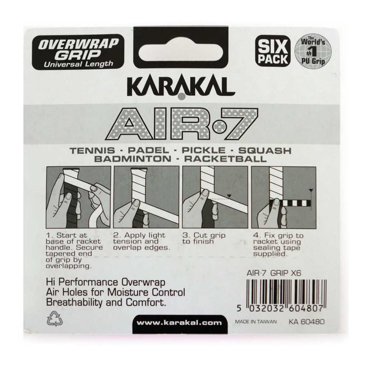 KARAKAL GRIP OVERGRIP AIR 7 ASSORTED (6) WHT