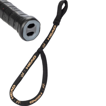 Black padel racket handle with gold 'HEAD' branding on a white background