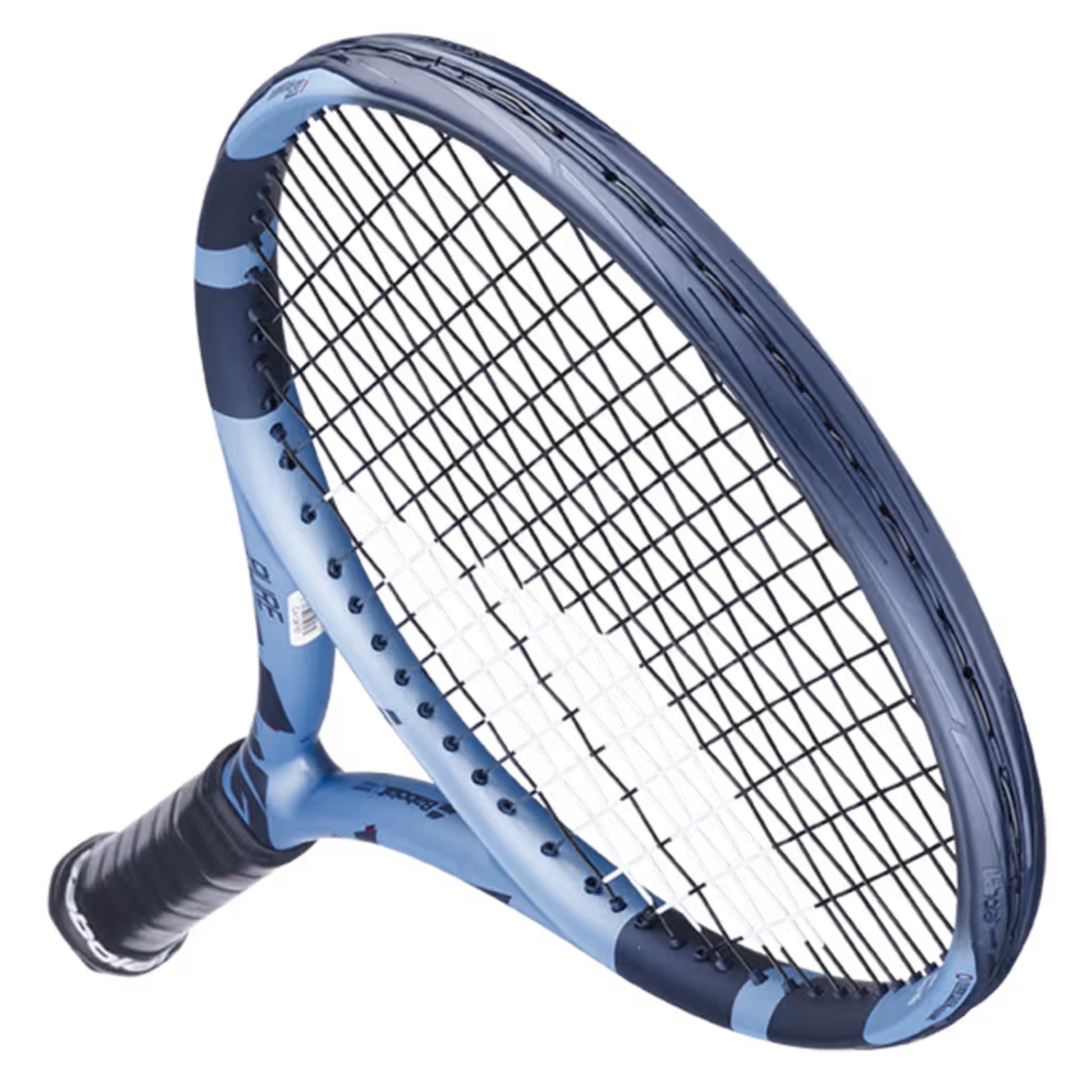 Top view of the Blue and Navy Babolat tennis racket 