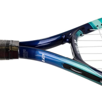 Yonex blue and green racket with number 21