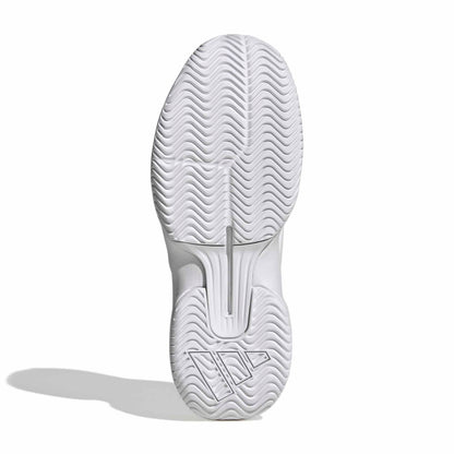 The white textured outsole of a tennis shoe, shown from a top-down view against a white background with a soft shadow.