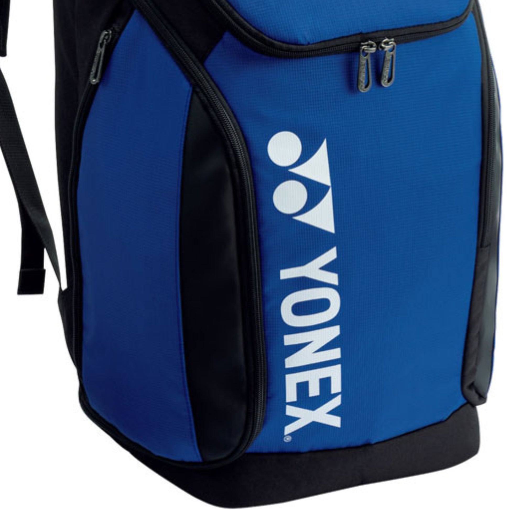 Blue Yonex backpack with visible branding on a white background