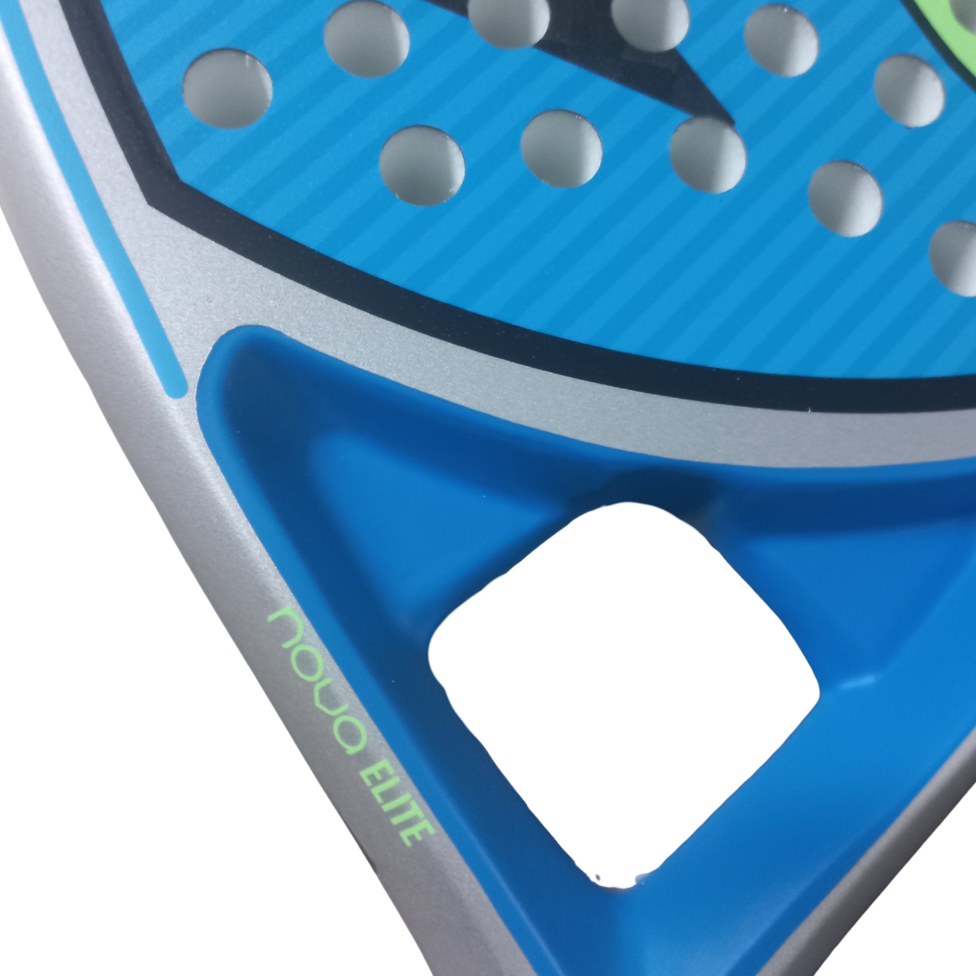 Black, green and blue Puma padel racket with wording on the side Nova Elite