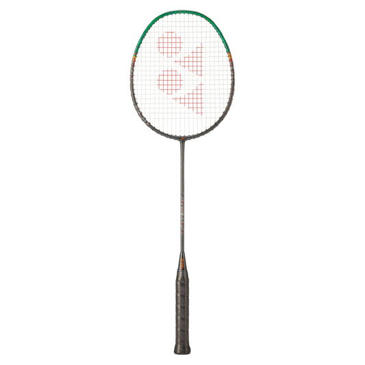 Black and green Yonex Astrox 99 Play badminton racket on a white background