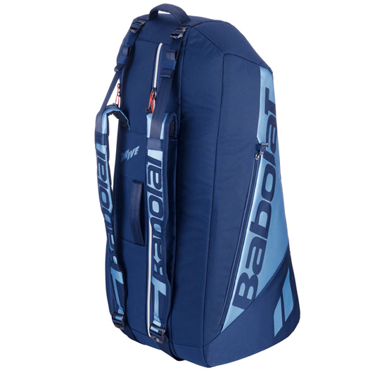 Blue Babolat racket bag on a white background