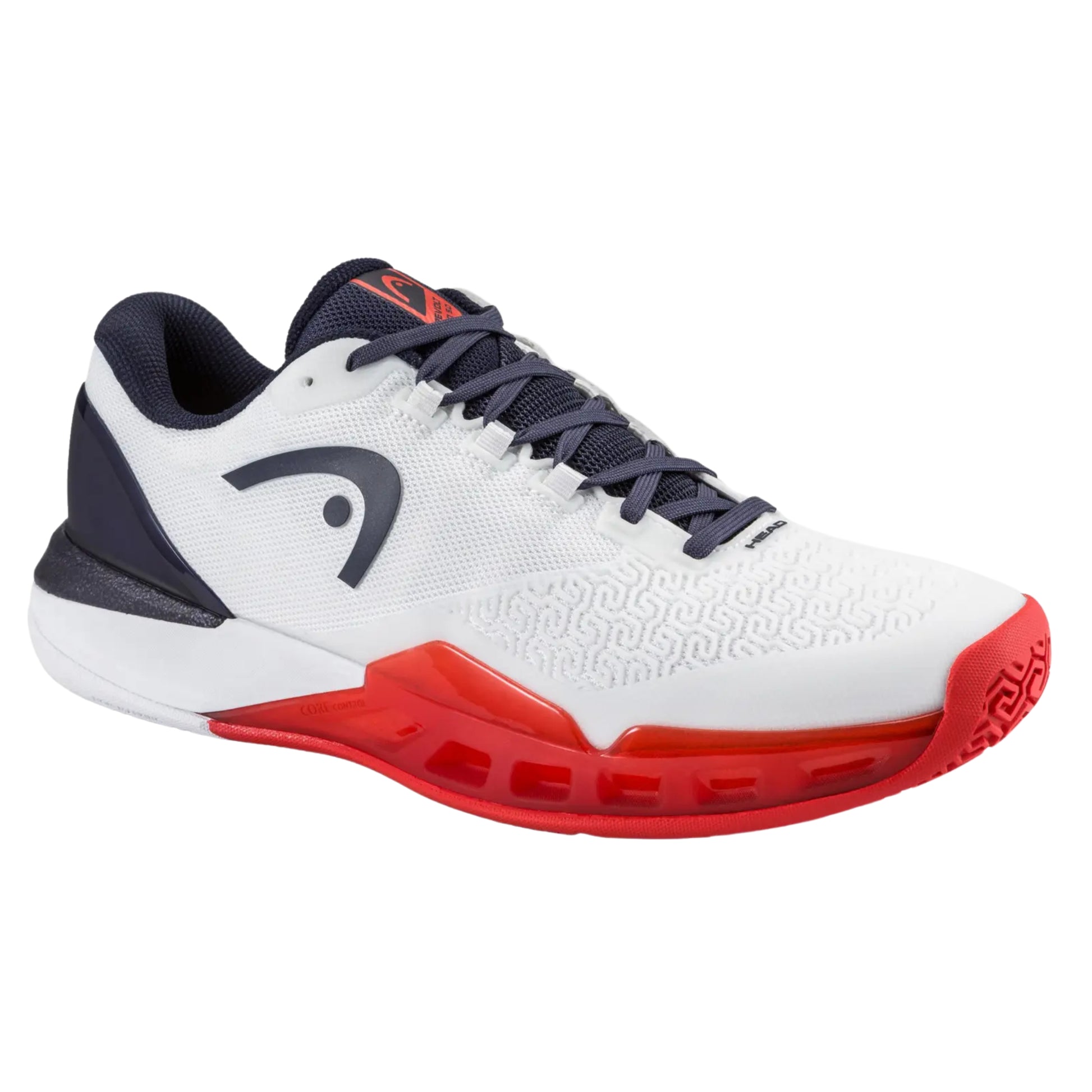 White Head tennis shoe with red sole on a white background