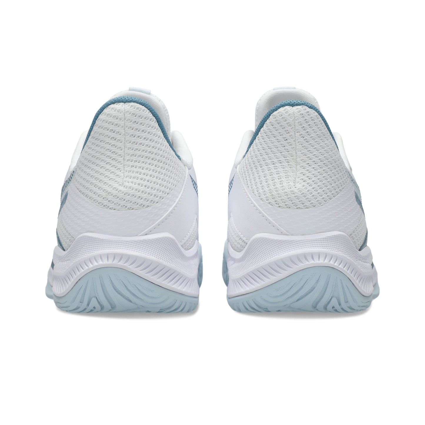 White and light blue squash shoes on a white background