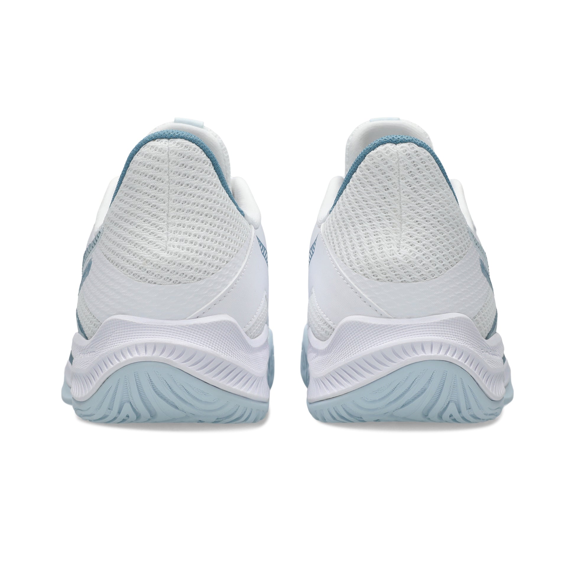 White and light blue squash shoes on a white background