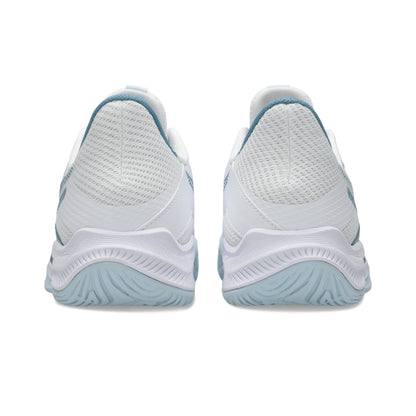 White and light blue squash shoes on a white background