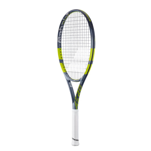 Babolat Tennis racket with a white handle on a white background