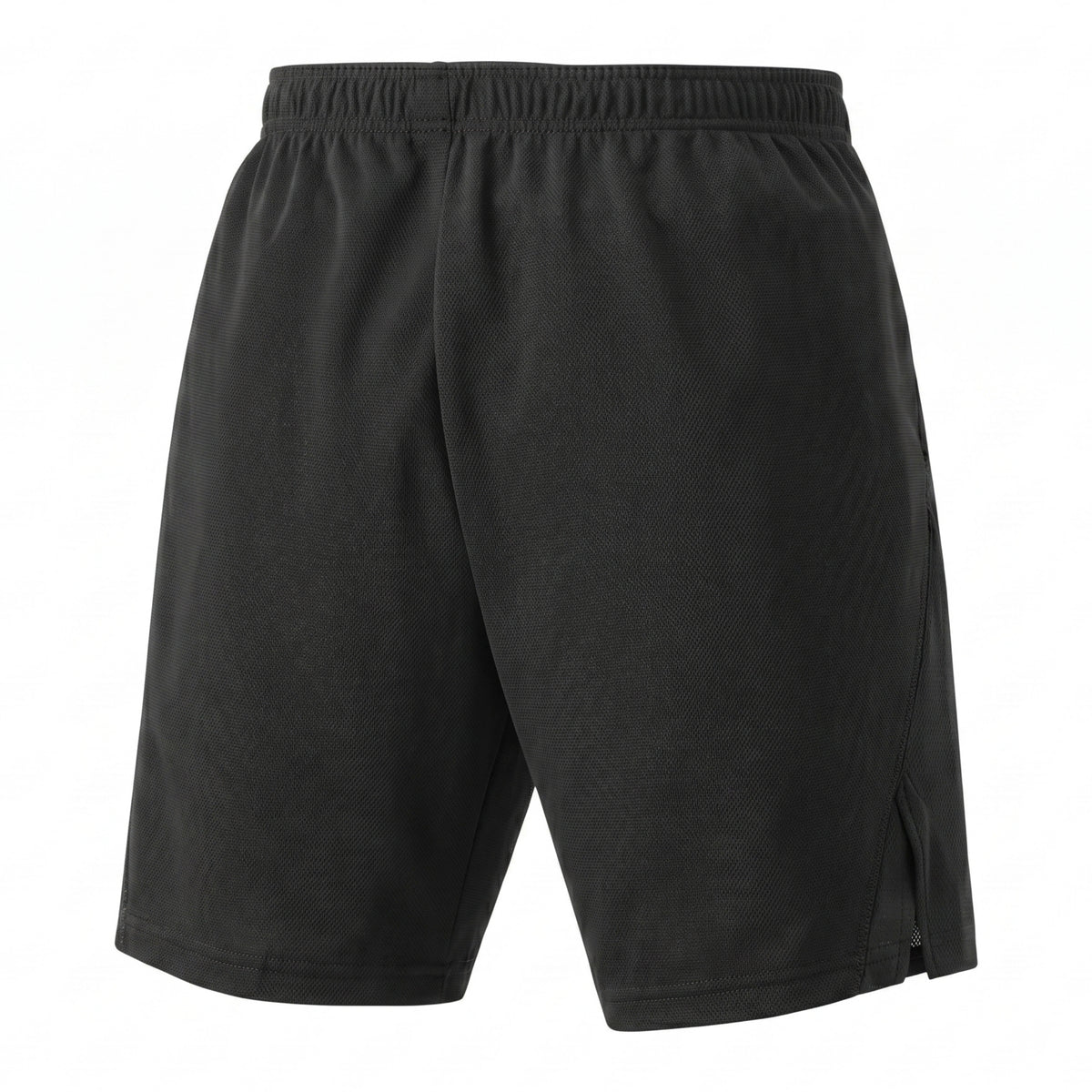 Black Yonex shorts with a logo on a white background