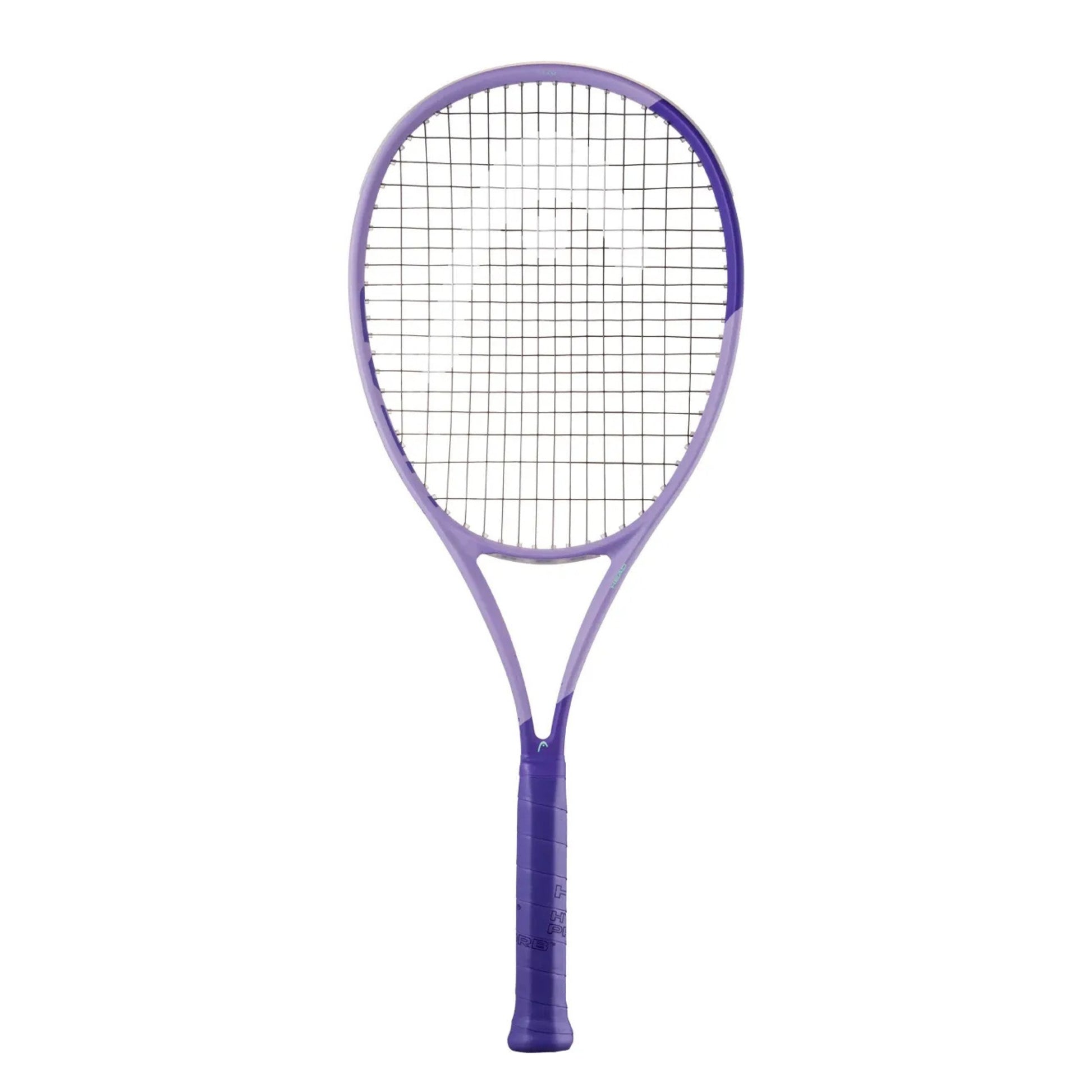A purple Head tennis racket with a purple grip handle and black string bed, shown vertically against a plain white background.