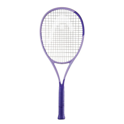 A purple Head tennis racket with a purple grip handle and black string bed, shown vertically against a plain white background.
