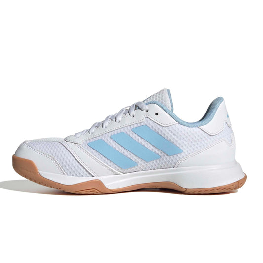 White and blue adidas shoe with the word Ligra on a white background