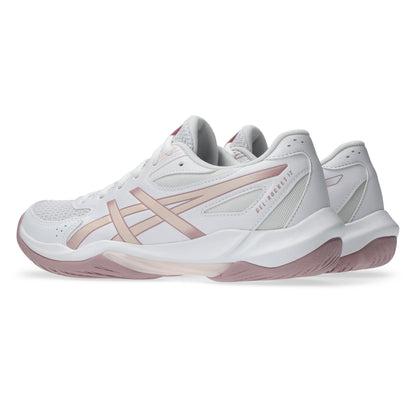 White and pink squash shoes on a white background