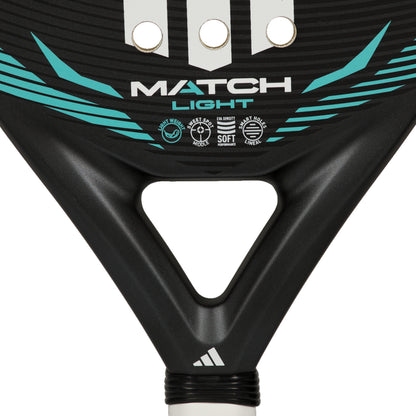 Close-up of a padel racket handle with branding on a white background