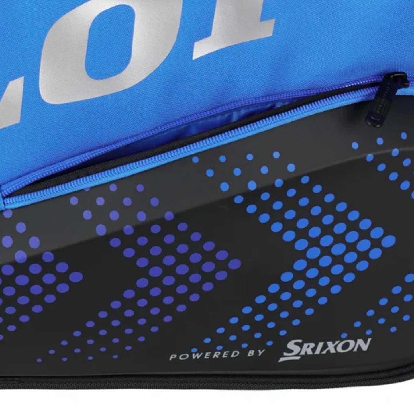 Dunlop blue and black 3 racket bag Powered by Srixon on bag 
